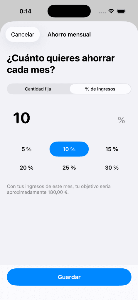 Planificación financiera y presupuestos de ahorro mensual en la app Flow
