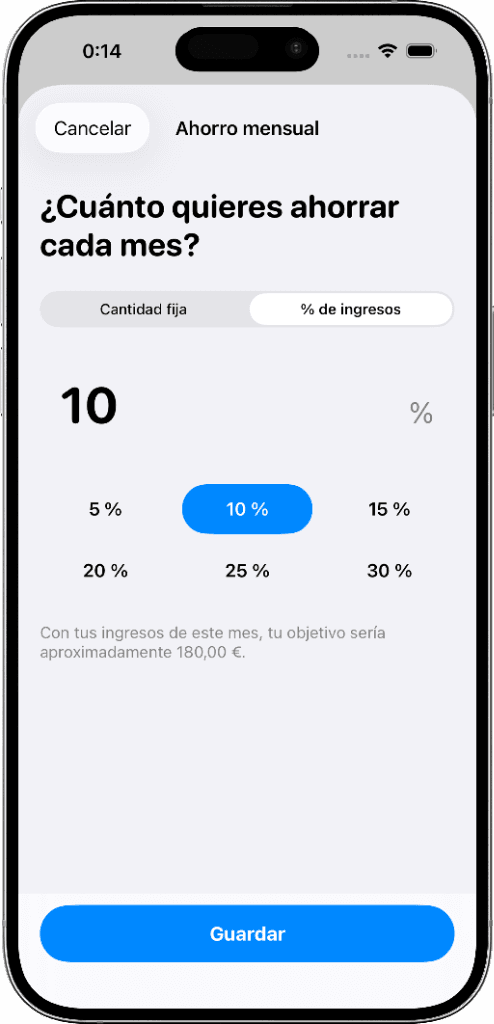 Planificación financiera y presupuestos de ahorro mensual en la app Flow