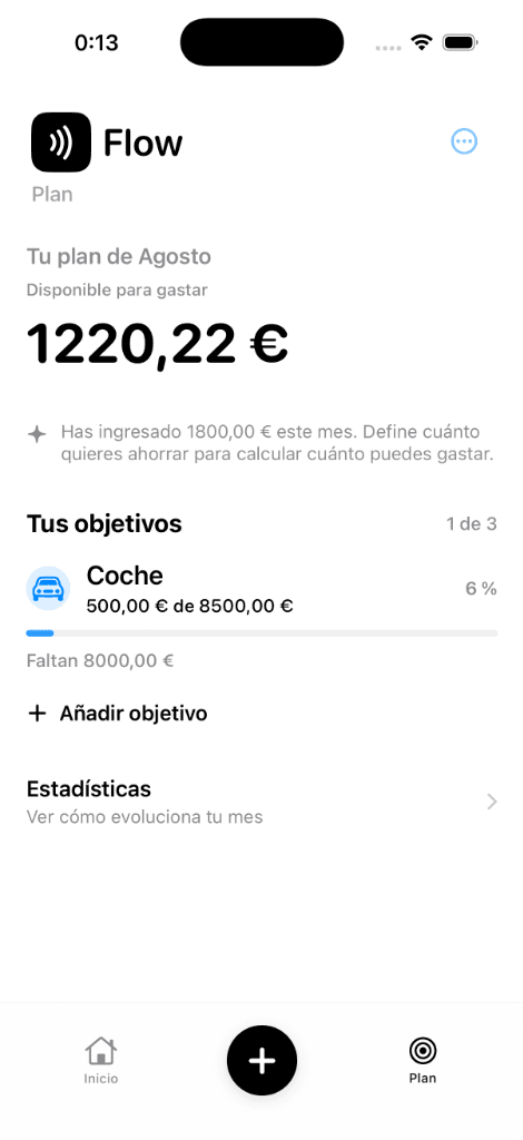 Gestión de presupuestos y objetivos financieros en la app Flow