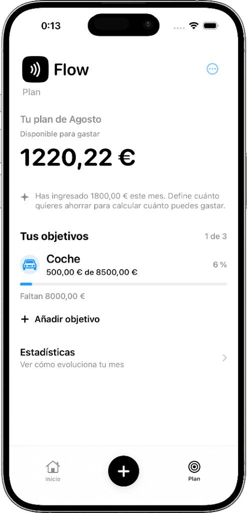 Gestión de presupuestos y objetivos financieros en la app Flow